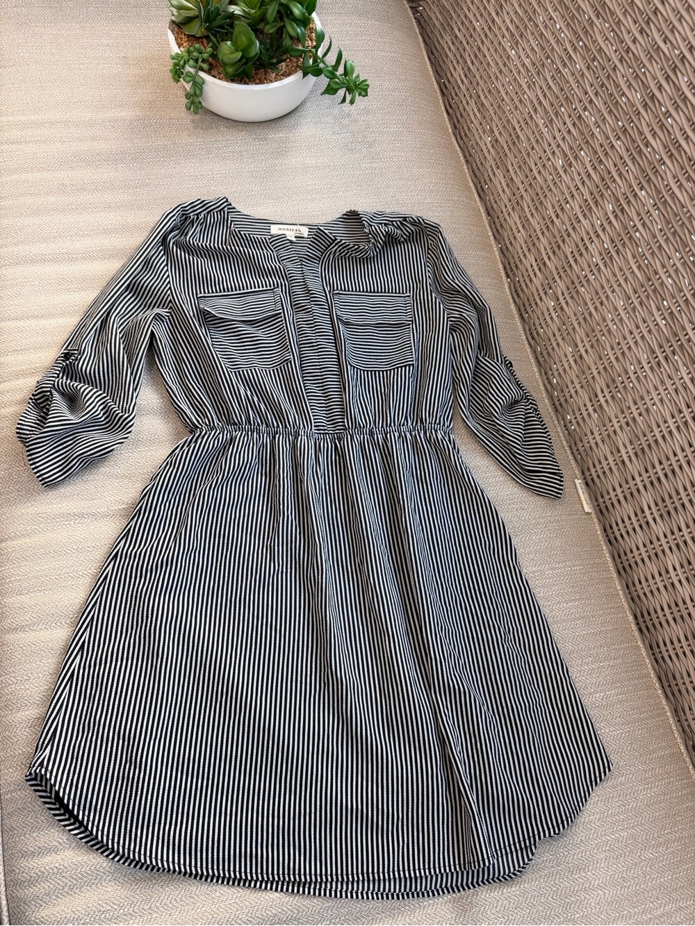 Monteau Black and White Striped Shirt Dress